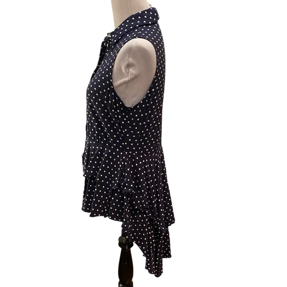For the Republic Polka Dot Sleeveless Ruffle High Low Top Size M 100% Rayon - Picture 4 of 12